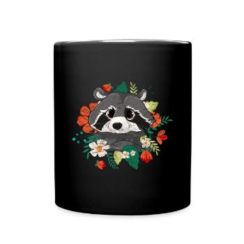 Blumen Blüten Trash Panda Geschenk Süßes Waschbär - Tasse einfarbig - Schwarz - Vorne