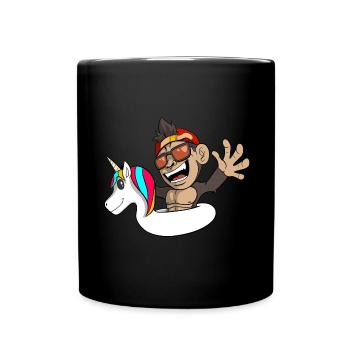 Cooler Affe im Einhorn-Schwimmreifen - Tasse einfarbig - Schwarz - Vorne