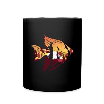 Natur Sonnenuntergang Bäume Tier Geschenk Fisch - Tasse einfarbig - Schwarz - Vorne