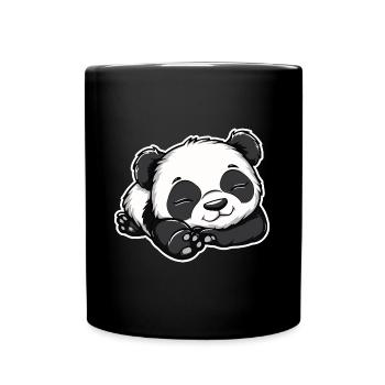 Schlafender Baby Panda Bär - Tasse einfarbig - Schwarz - Vorne
