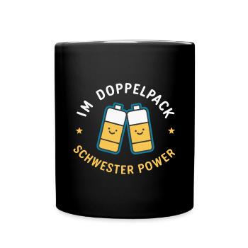 Schwester-Power Zwillinge: Beste Schwester - Tasse einfarbig - Schwarz - Vorne