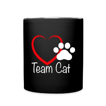 Team Cat mit Herzchen - Tasse einfarbig - Schwarz - Vorne