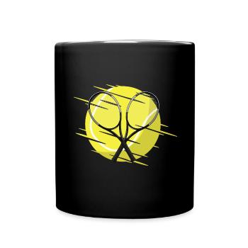 Tennisschläger und Tennisball - Tasse einfarbig - Schwarz - Vorne