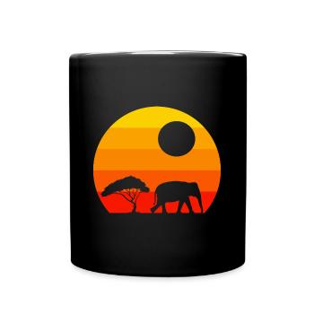 Africa Animal Tree Sunset Retro Elephant - Full Colour Mug - black - Front
