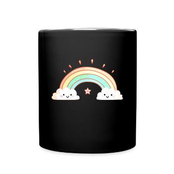 Regenbogen Aquarell lebendige Farben Wolke - Tasse einfarbig - Schwarz - Vorne