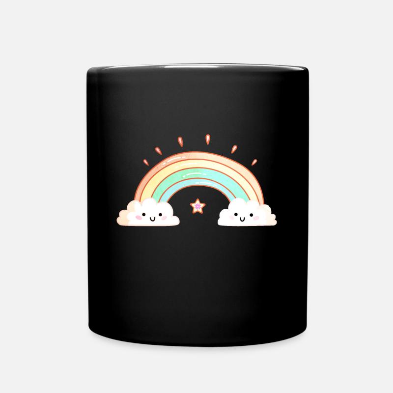 Rainbow watercolor vibrant colors cloud - Full Colour Mug - black