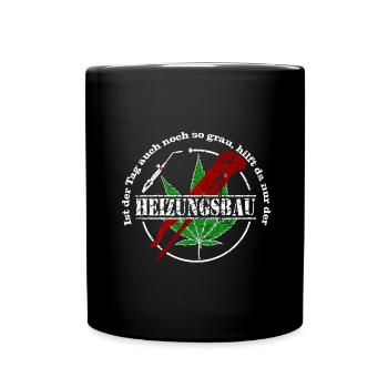 lustiges Heizungsbauer Design - Tasse einfarbig - Schwarz - Vorne