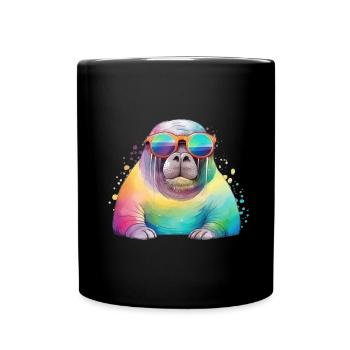 Colorful cool walrus with sunglasses - Full Colour Mug - black - Front