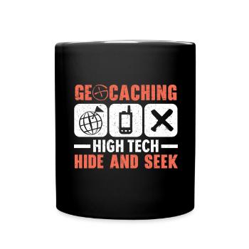 Geocaching High-Tech Hide-and-Seek Geocache - Full Colour Mug - black - Front