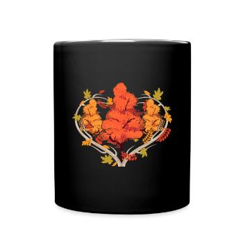 Deciduous Leaves Forest Foliage Heart Gift Autumn - Full Colour Mug - black - Front