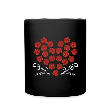 Botanical Garden Floral Roses Heart Gift Rose - Full Colour Mug - black - Front