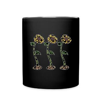 Kuh Muster Sonnenblumen Bauer Tier Geschenk Kuh - Tasse einfarbig - Schwarz - Vorne