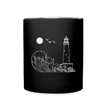 Mer vagues mouettes cadeau phare pleine lune - Mug uni - noir - Devant