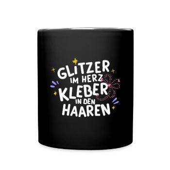 Glitzer-Herz Kleber-Haar Bastel-Fan Kunst DIY - Tasse einfarbig - Schwarz - Vorne
