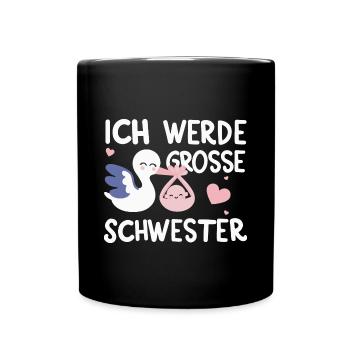 Große Schwester Storch Ankunft Babyparty Geschenk - Tasse einfarbig - Schwarz - Vorne