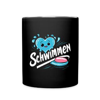 Schwimm-Fan Must-Have Badekappe Brille Handtuch - Tasse einfarbig - Schwarz - Vorne