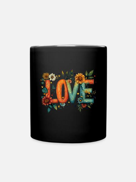 Rustic Floral LOVE - Full Colour Mug - black