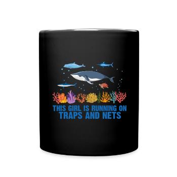 Girl Net Boat Marine Biologist Biology Ocean - Full Colour Mug - black - Front