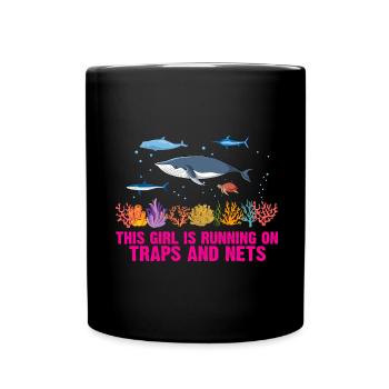 Girl Net Boat Marine Biologist Biology Ocean - Full Colour Mug - black - Front