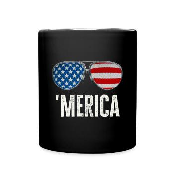 Merica USA Patriot Sonnenbrille Lustiges Geschenk - Tasse einfarbig - Schwarz - Vorne