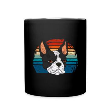 Dog Bostie Gift Retro Boston Terrier - Full Colour Mug - black - Front
