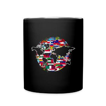 Carte du monde Cadeau de voyage Drapeaux internationaux - Mug uni - noir - Devant