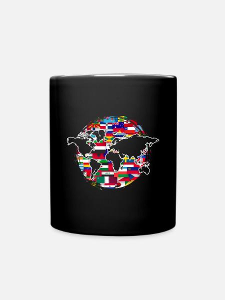Landkarte Flaggen Globus Reisen Geschenk Weltkarte - Tasse einfarbig - Schwarz