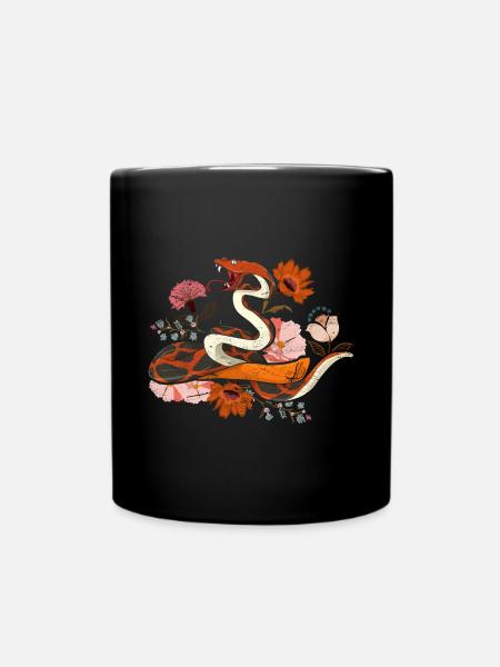 Tier Wildblumen Raubtier Geschenk Blumen Schlange - Tasse einfarbig - Schwarz