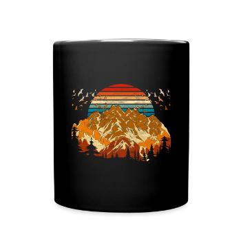 Forest Mountains Gift Retro Sunset Nature - Full Colour Mug - black - Front