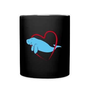 Dugong schwimmt durch rotes Herz - Tasse einfarbig - Schwarz - Vorne