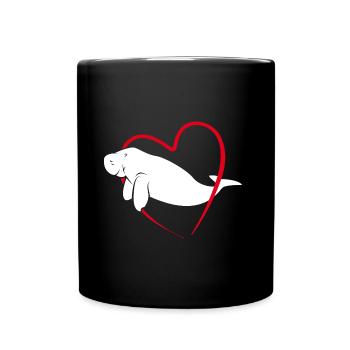 Dugong schwimmt durch rotes Herz - Tasse einfarbig - Schwarz - Vorne