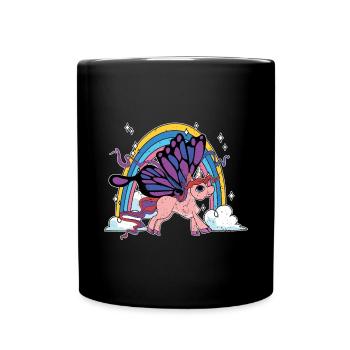 Fantasy Tier Regenbogen Schmetterling Einhorn - Tasse einfarbig - Schwarz - Vorne