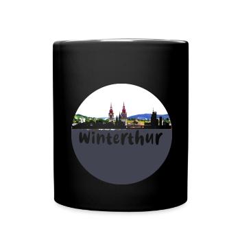 winterhur,skyline,retro, scherenschnitt,schweiz - Tasse einfarbig - Schwarz - Vorne