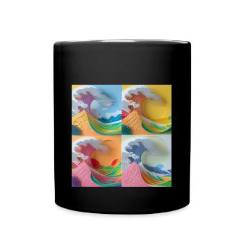 Wave of kanagawa,wave, illustration,Japan,3d - Full Colour Mug - black - Front