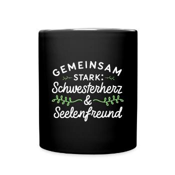 Schwesterherz & Seelenfreund: Beste Schwester - Tasse einfarbig - Schwarz - Vorne