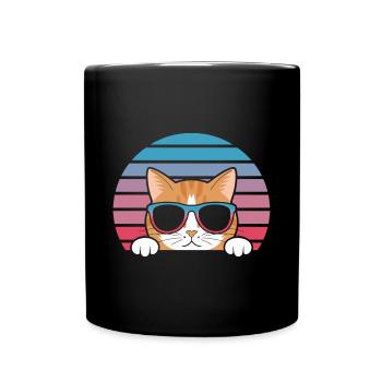 Tabby Orange Cat With Sunglasses - Full Colour Mug - black - Front