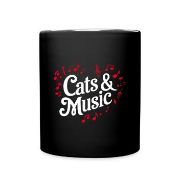 I Love Cats and Music Heart of Music Sheet Music - Full Colour Mug - black - Front