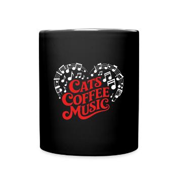J’adore les chats, le café et la musique - Mug uni - noir - Devant