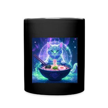 Katze ,Japan ,Kawaii,anime,ramen,Nacht - Tasse einfarbig - Schwarz - Vorne