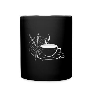 Stricken und Kaffee - Tasse einfarbig - Schwarz - Vorne