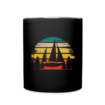 Retro Sonne und Segelboot - (SA) (2) - Tasse einfarbig - Schwarz - Vorne