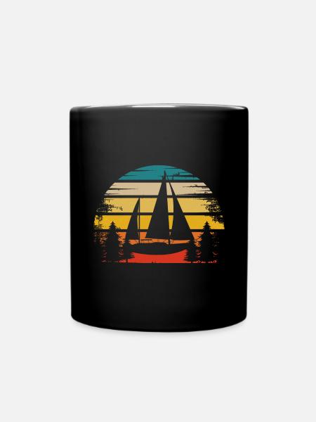 Retro Sonne und Segelboot - (SA) (2) - Tasse einfarbig - Schwarz