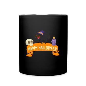 Gruseliges Katzen Kostüm Geschenk Happy Halloween - Tasse einfarbig - Schwarz - Vorne