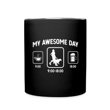 My Awesome Day - Bier - Frau mit Hund - - Tasse einfarbig - Schwarz - Vorne