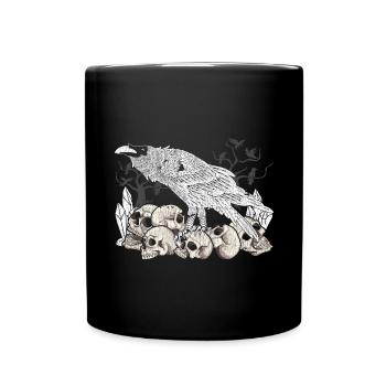 Crystals Occult Skull Crow Gift Raven - Full Colour Mug - black - Front