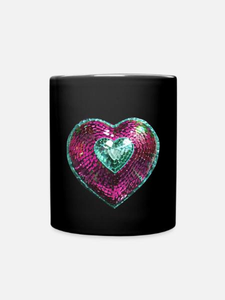 Sequin heart,Sequin heart,pink - Full Colour Mug - black