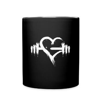 Herz offen Hantel weiß Fitness Sport Bodybuilding - Tasse einfarbig - Schwarz - Vorne