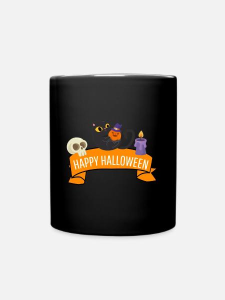 Katzen Halloween Kostüm Geschenk Happy Halloween - Tasse einfarbig - Schwarz