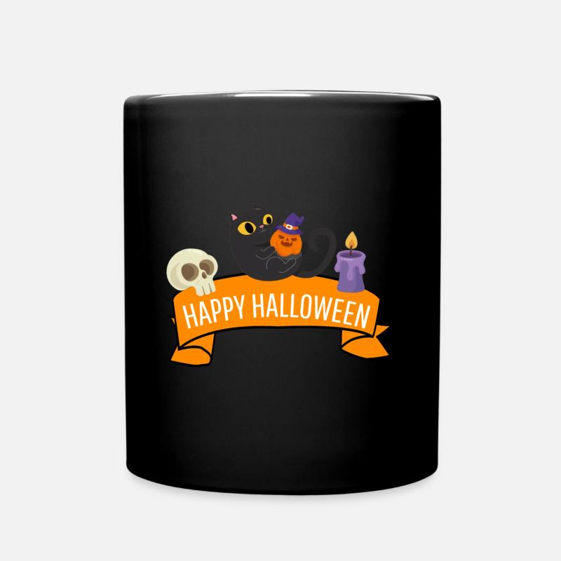 Katzen Halloween Kostüm Geschenk Happy Halloween - Tasse einfarbig - Schwarz