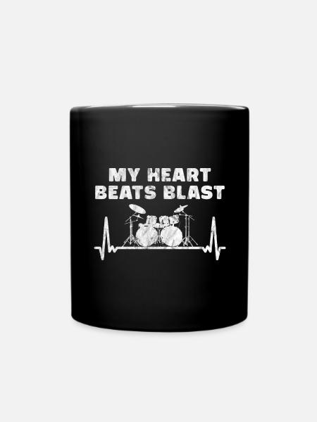 Drummer Drum Heartbeat Drummer T-Shirt - Full Colour Mug - black
